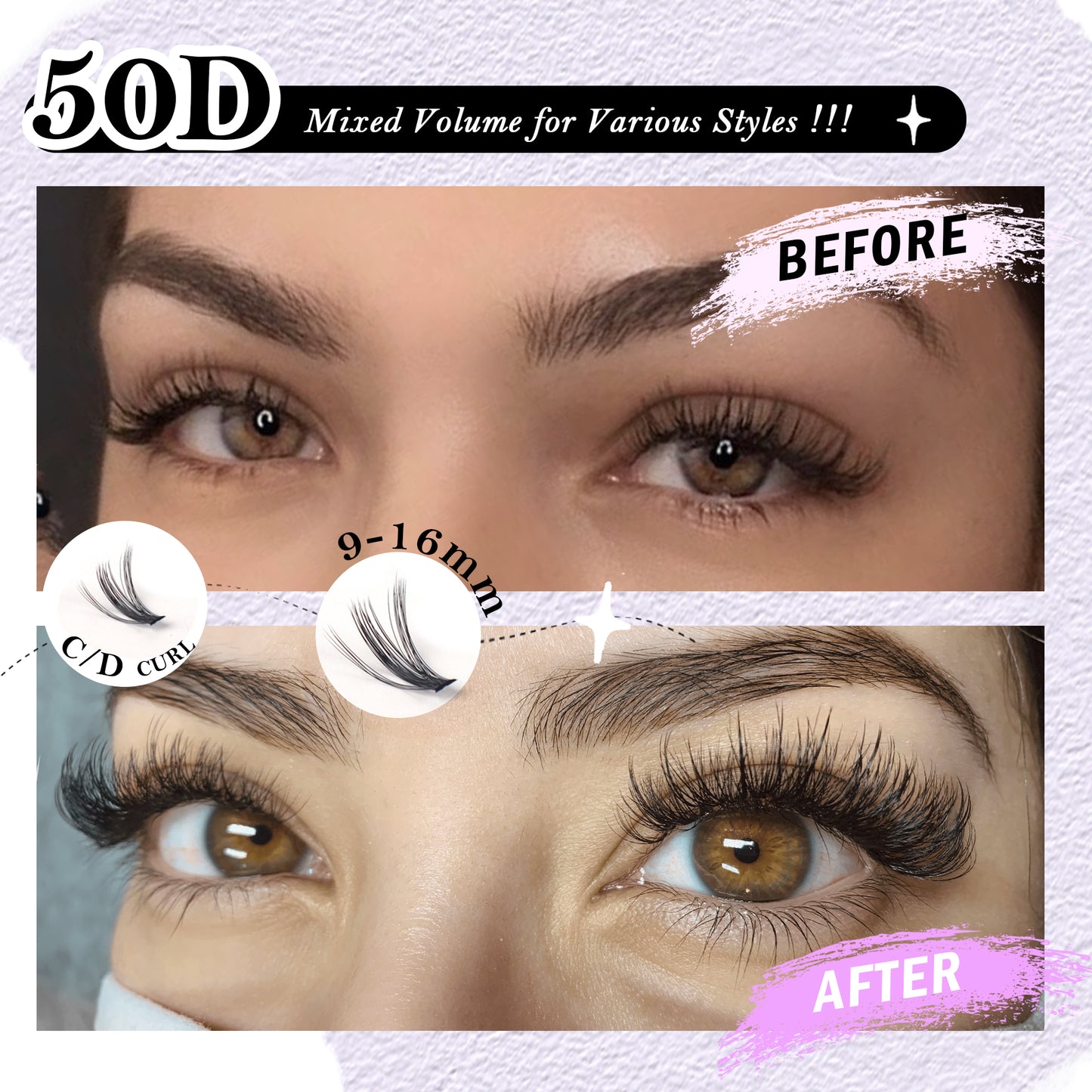 GAQQI Lash Clusters Kit 320Pcs Mixed 9-16mm(50D-CMIX KIT)