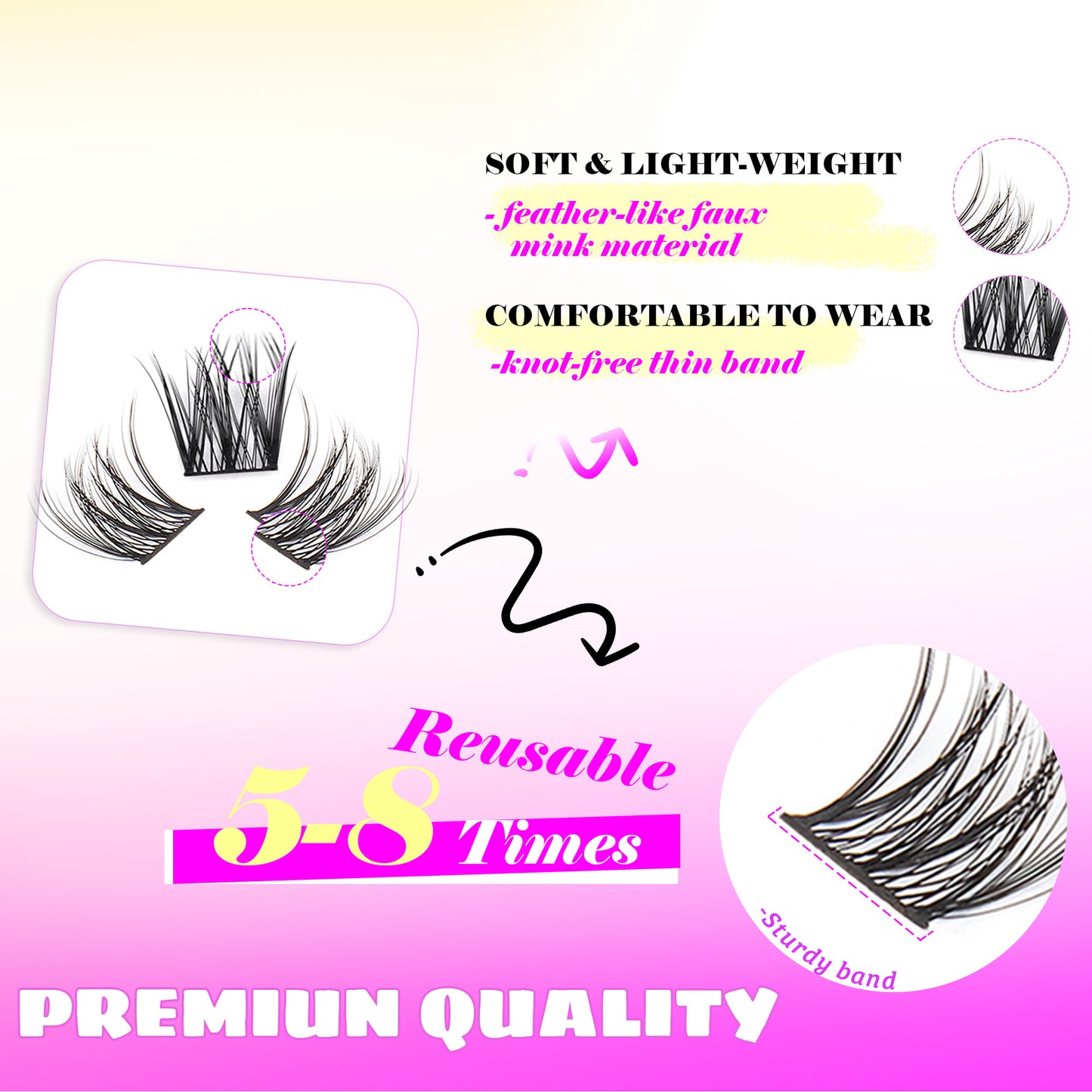 GAQQI Lash Clusters 112pcs (GQ02, D Curl, 12mm)