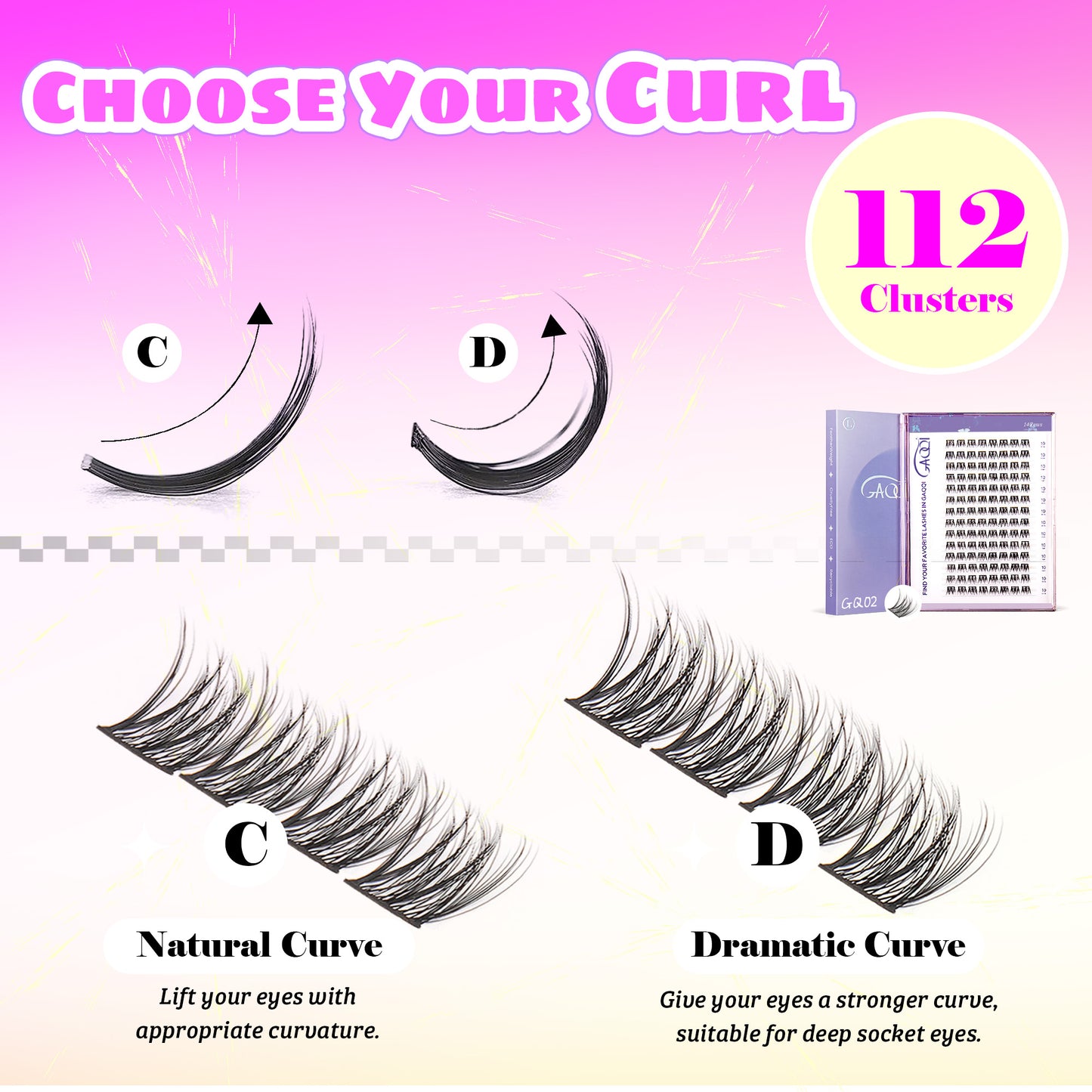 GAQQI Lash Clusters 112pcs (GQ02, D Curl, 12mm)