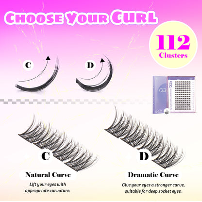 GAQQI Lash Clusters 112pcs (GQ02, D Curl, 12mm)