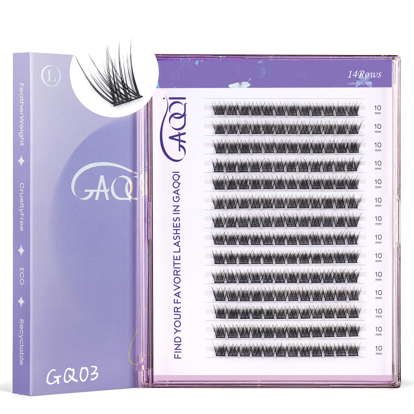 GAQQI Lash Clusters 168pcs (GQ03, C Curl, 10mm)