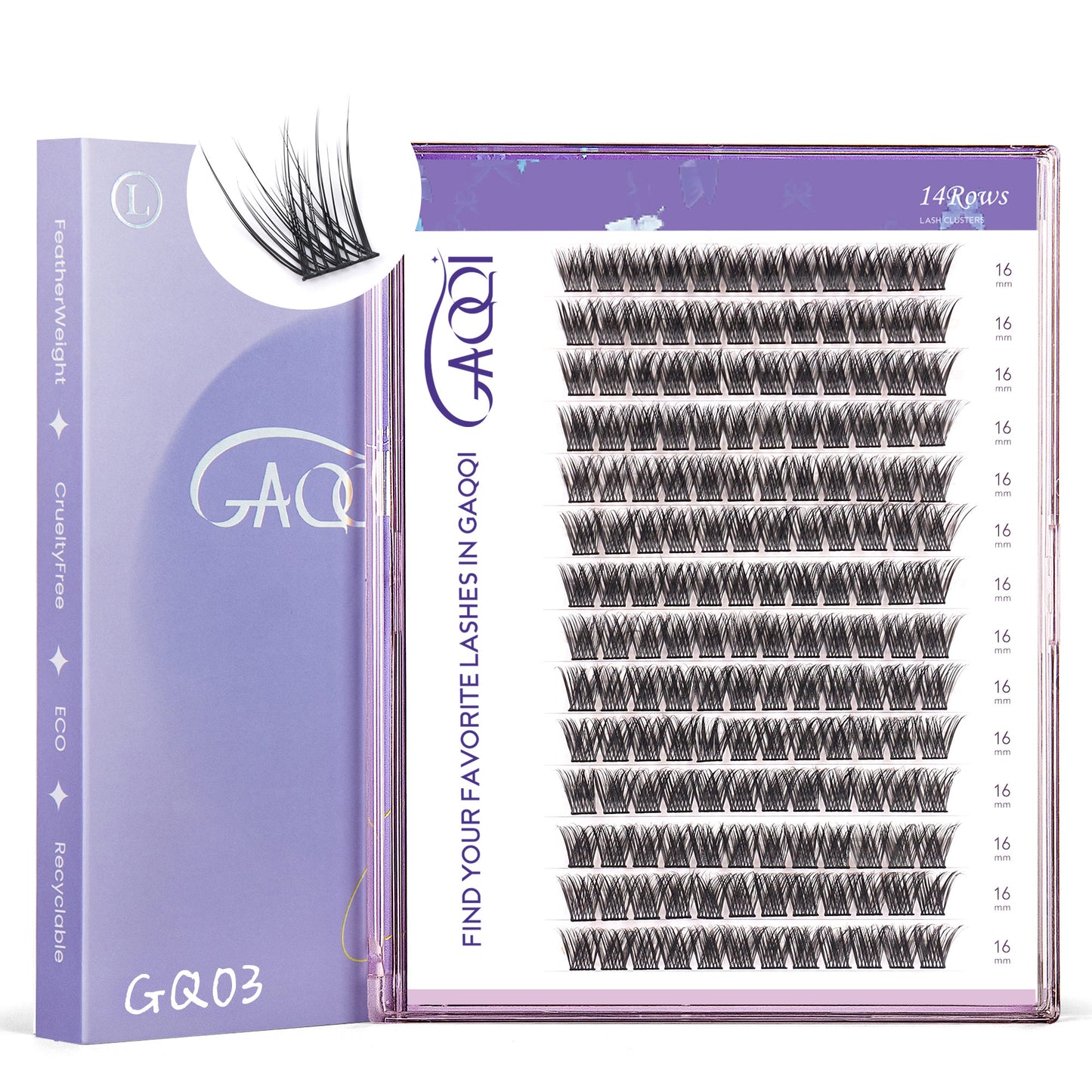 GAQQI Lash Clusters 168pcs (GQ03, D Curl, 16mm)