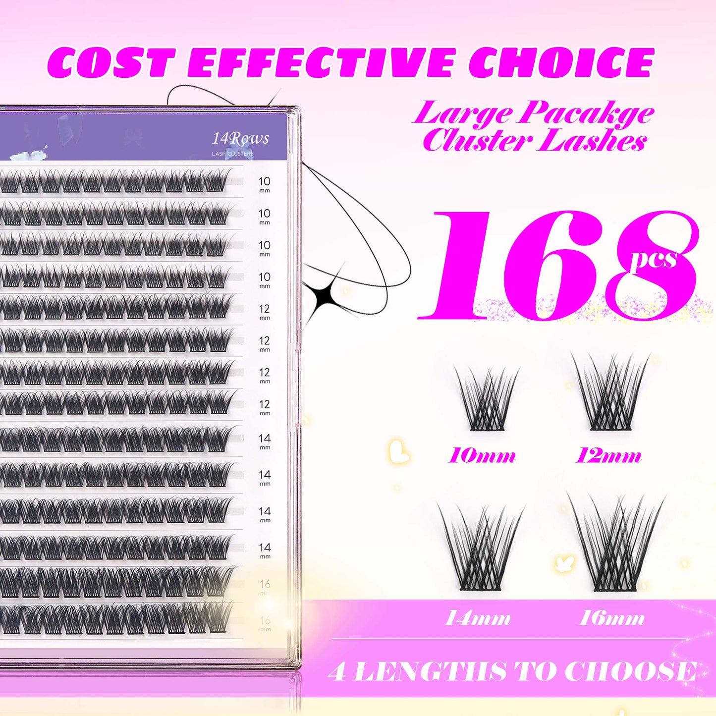 GAQQI Lash Clusters 168pcs (GQ03, D Curl, 10-16mm)