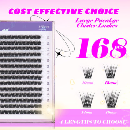 GAQQI Lash Clusters 168pcs (GQ03, C Curl, 12mm)