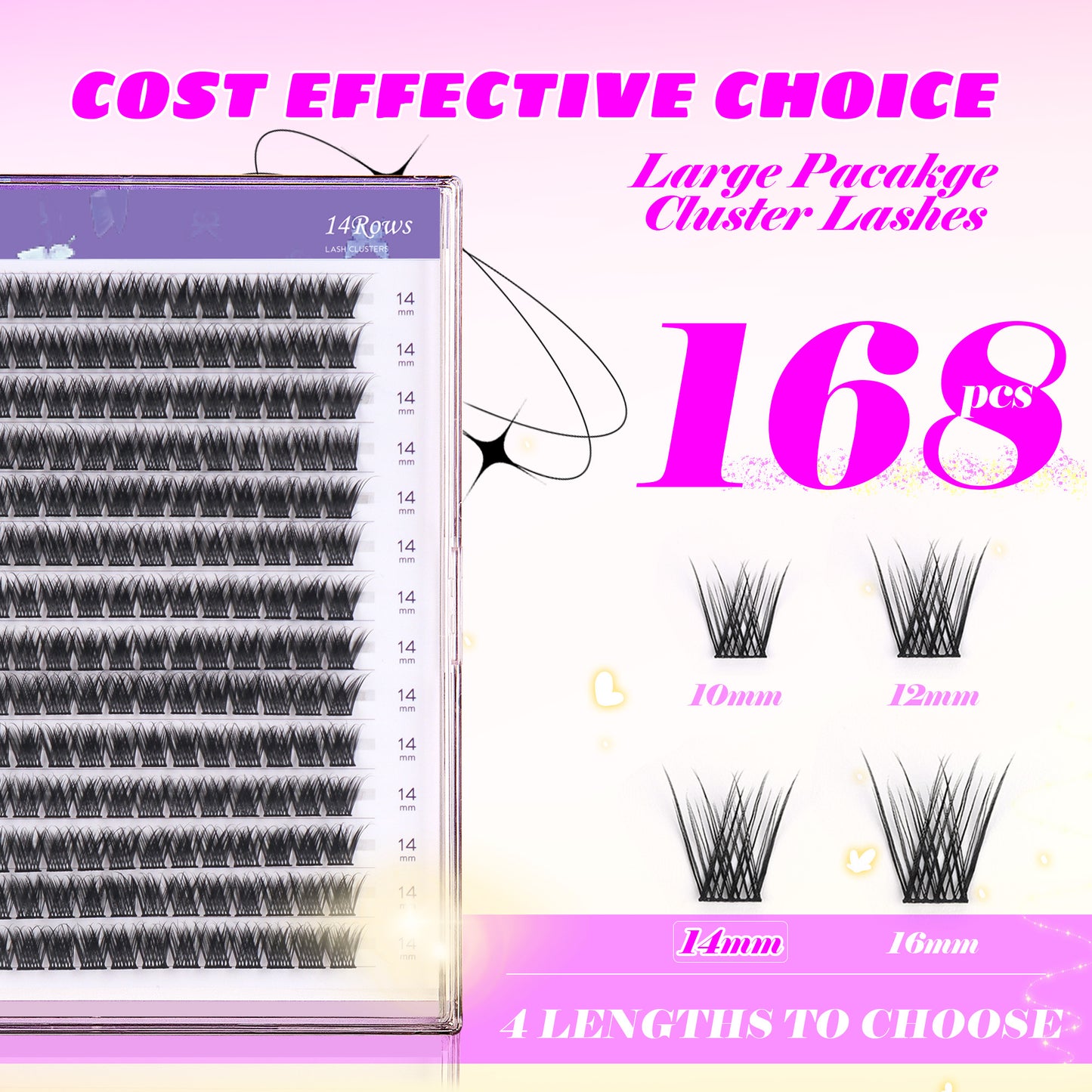 GAQQI Lash Clusters 168pcs (GQ03, C Curl, 14mm)