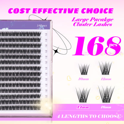 GAQQI Lash Clusters 168pcs (GQ03, C Curl, 14mm)