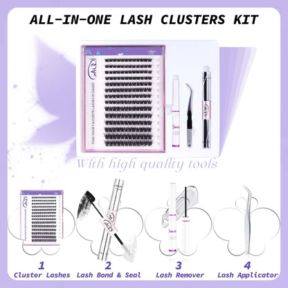 GAQQI Lash Clusters Kit with Lash Glue, Remover,Applicator (GQ03,KIT)