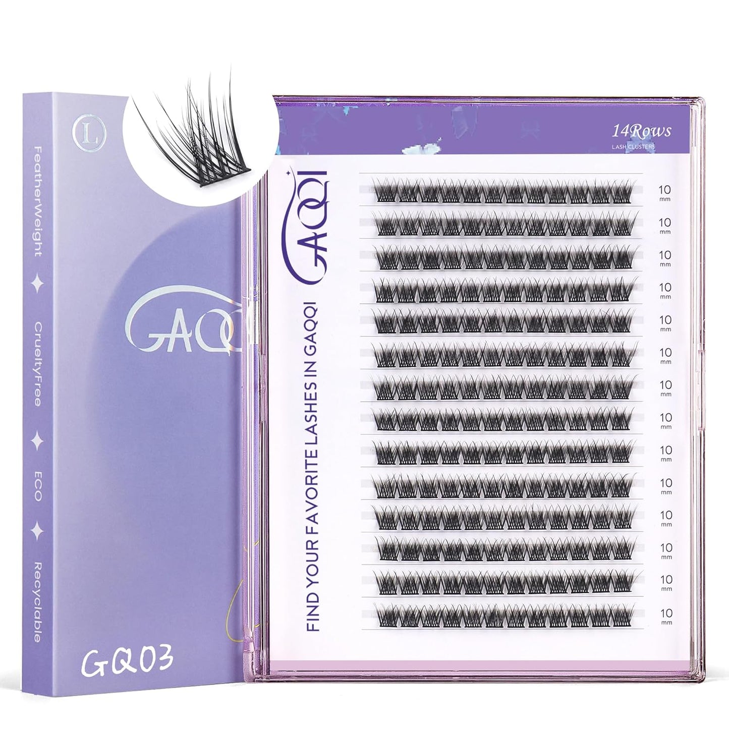GAQQI Lash Clusters 168pcs (GQ03, D Curl, 10mm)