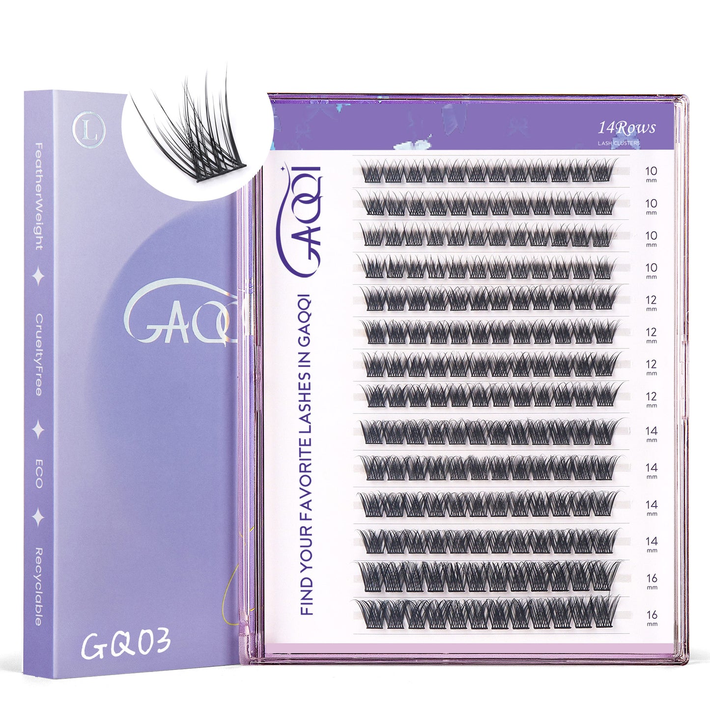 GAQQI Lash Clusters 168pcs (GQ03, D Curl, 10-16mm)