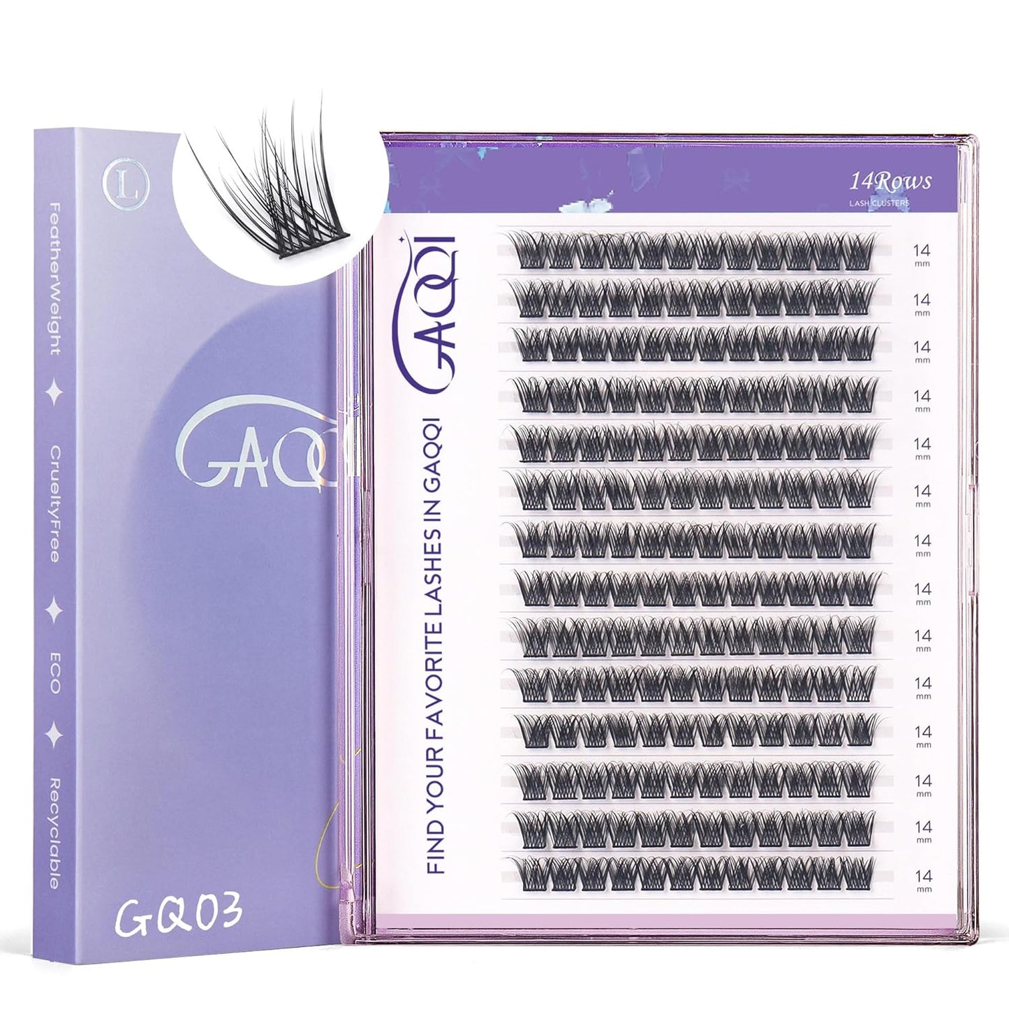 GAQQI Lash Clusters 168pcs (GQ03, D Curl, 14mm)