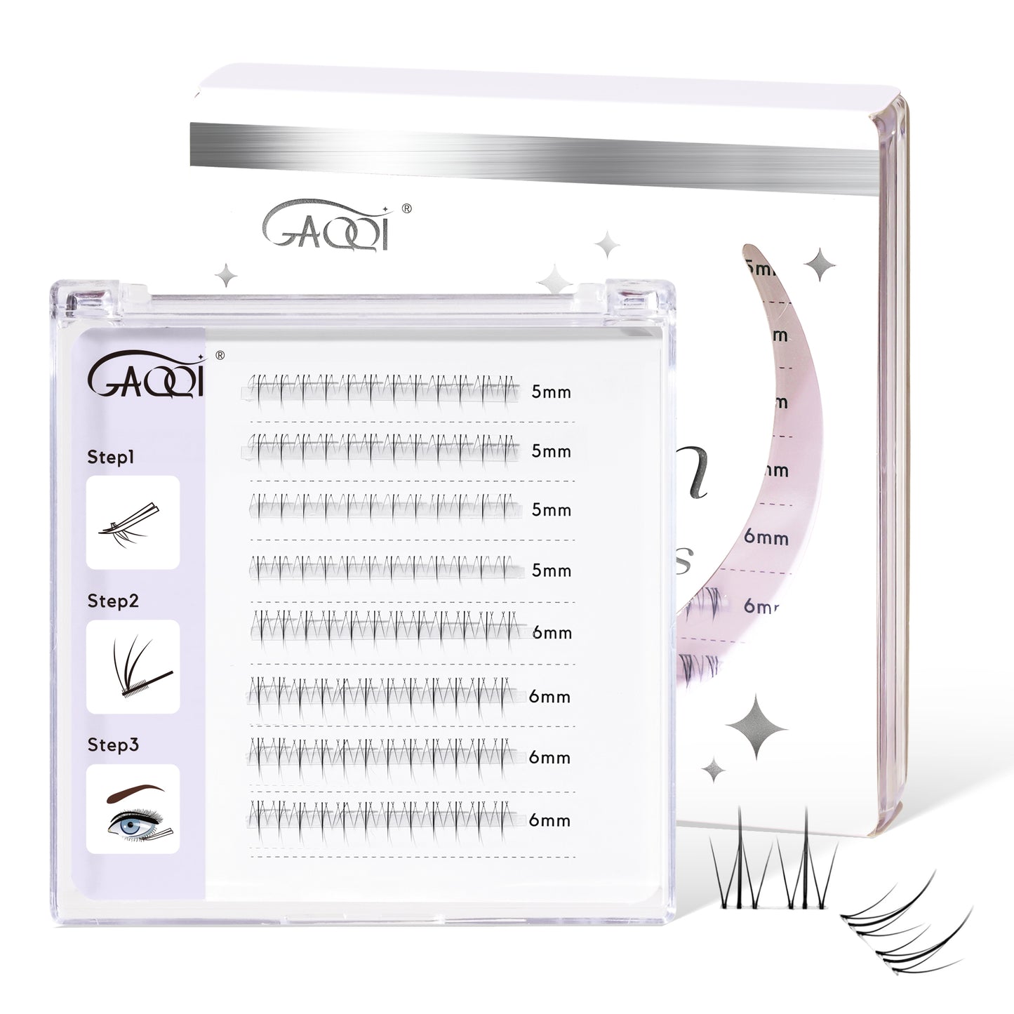 GAQQI Bottom Lash Clusters Natural Bottom Lashes Clear Band 5mm+6mm 48pcs(B10)