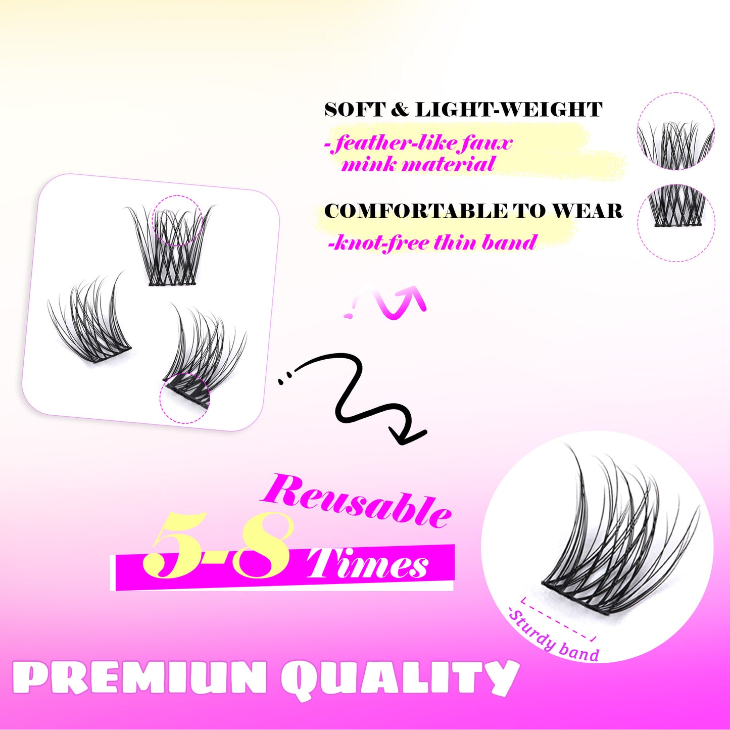 GAQQI Lash Clusters 168pcs (GQ03, D Curl, 10-16mm)