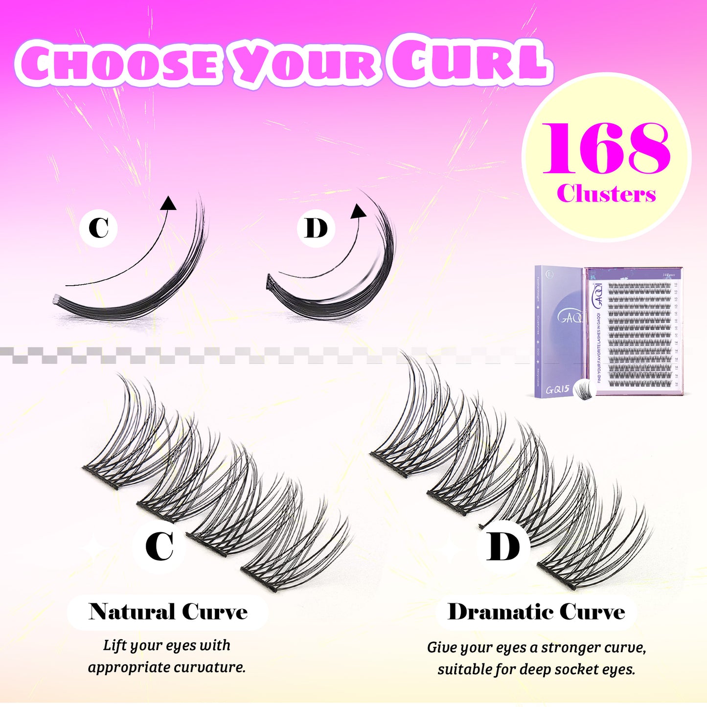 GAQQI Lash Clusters 168pcs (GQ03, D Curl, 10-16mm)