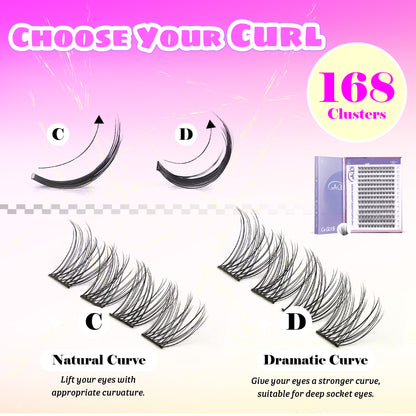 GAQQI Lash Clusters 168pcs (GQ03, D Curl, 10-16mm)