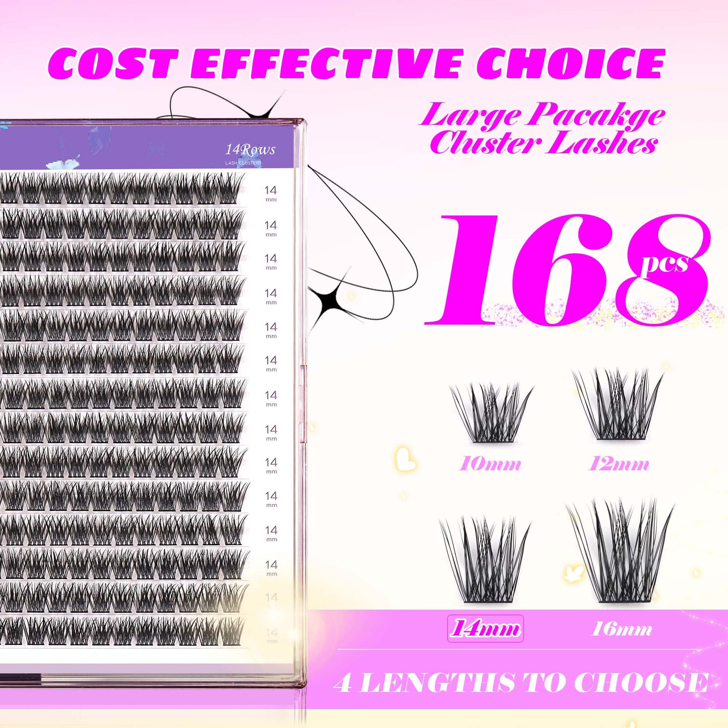GAQQI Lash Clusters 168pcs (GQ19, C Curl, 14mm)