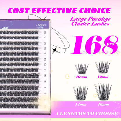GAQQI Lash Clusters 168pcs (GQ19, C Curl, 10-16mm)