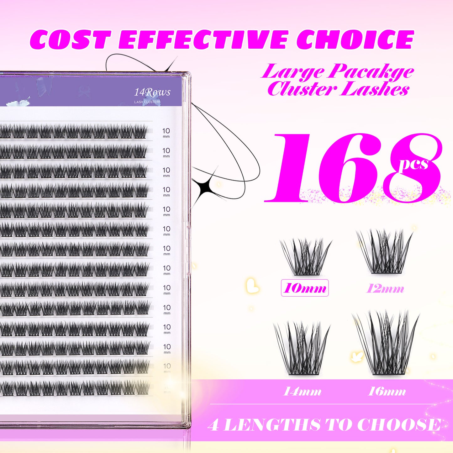 GAQQI Lash Clusters 168pcs (GQ19, C Curl, 10mm)