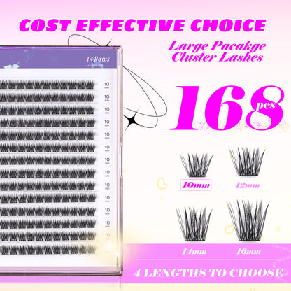 GAQQI Lash Clusters 168pcs (GQ19, C Curl, 10mm)