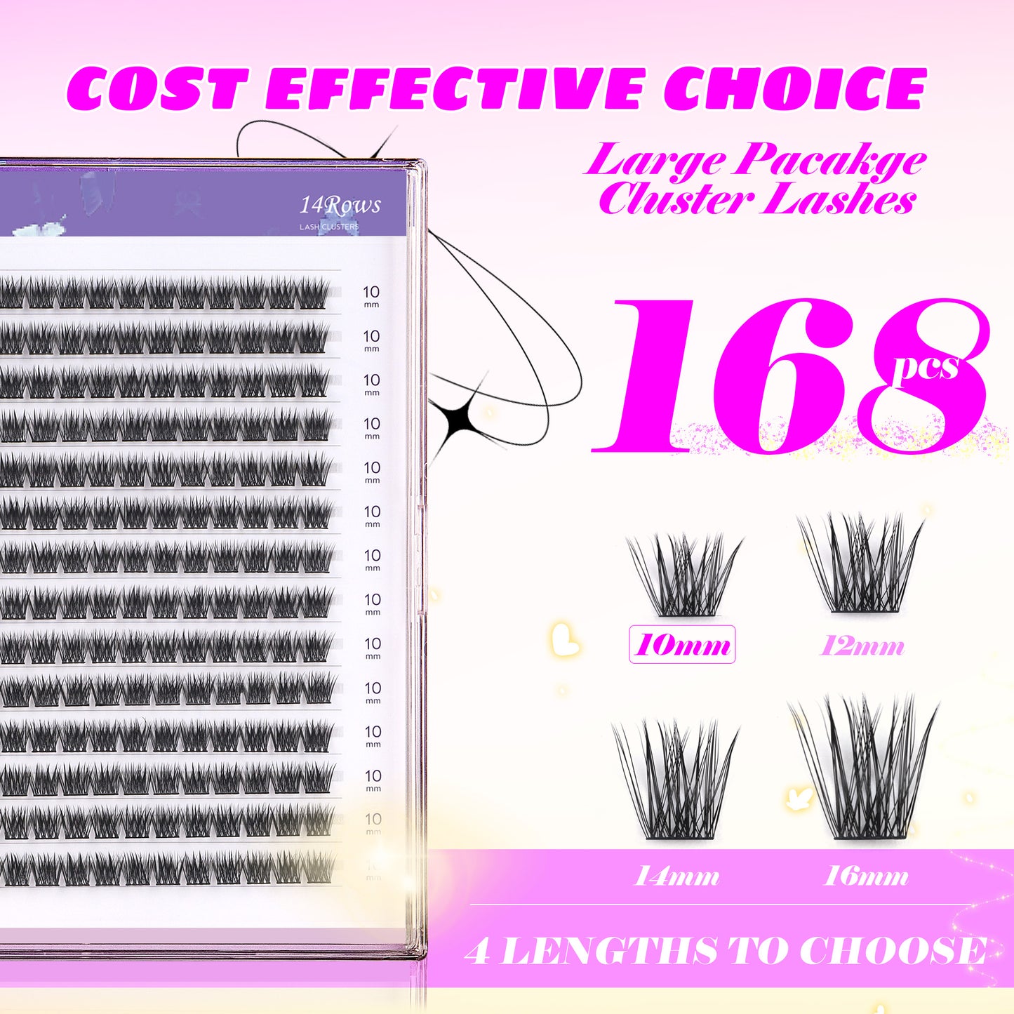 GAQQI Lash Clusters 168pcs (GQ19, D Curl, 10mm)