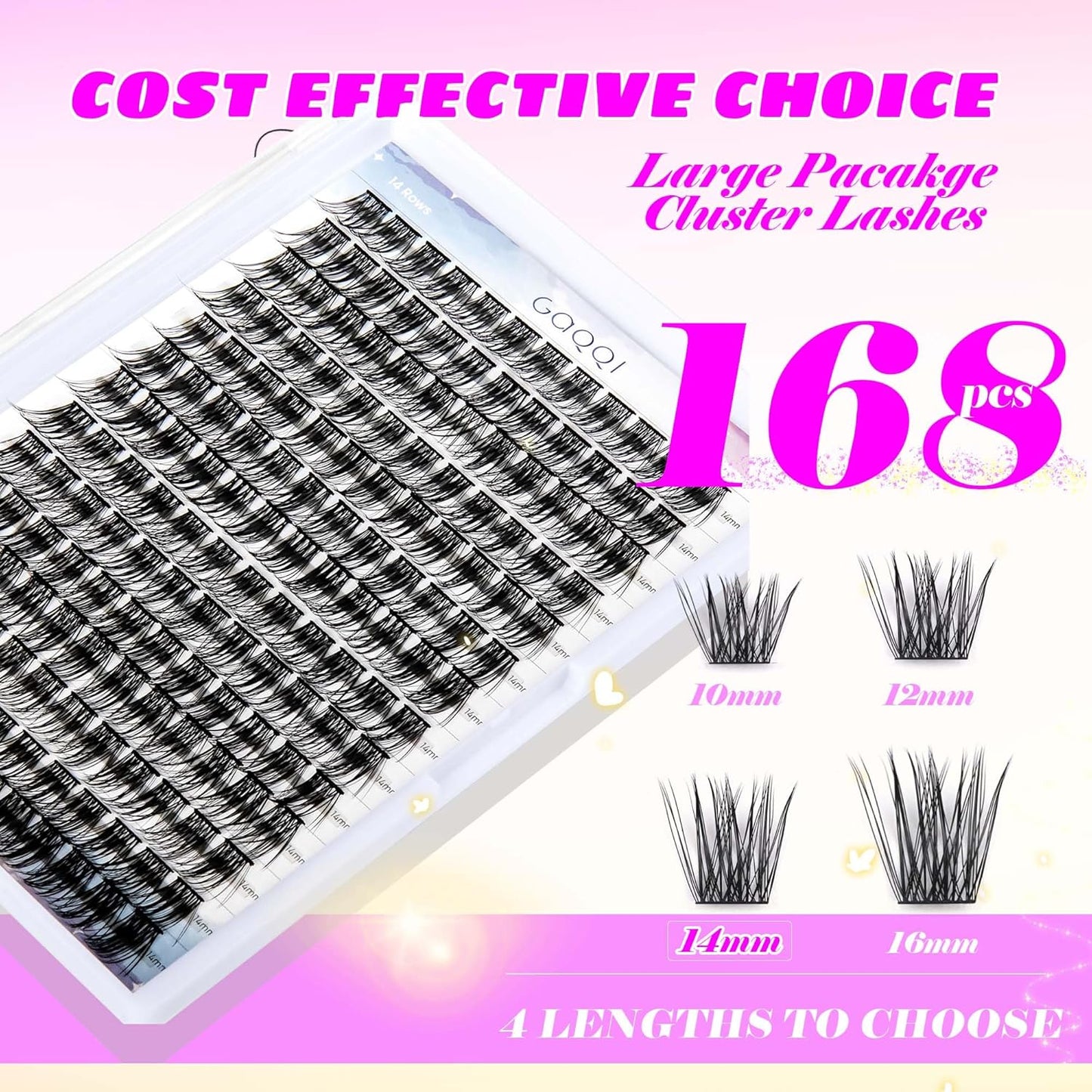 GAQQI Lash Clusters 168pcs (GQ19, D Curl, 14mm)