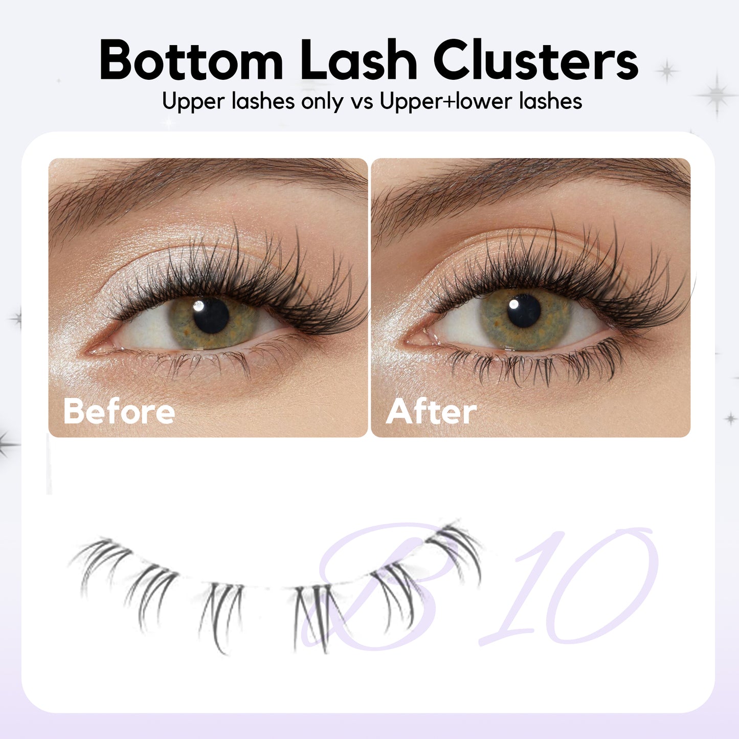 GAQQI Bottom Lash Clusters Natural Bottom Lashes Clear Band 5mm+6mm 48pcs(B10)