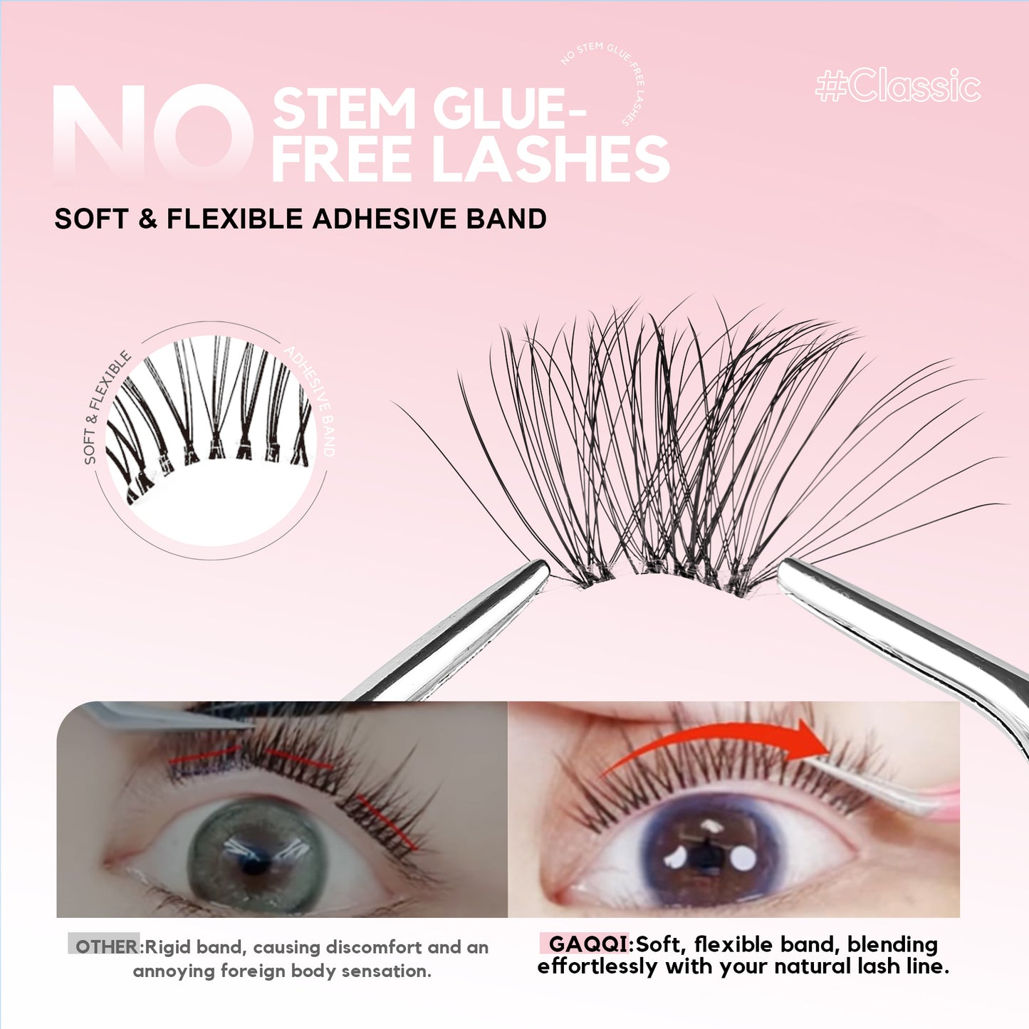 GAQQI No Band Self Adhesive Lash Clusters 100pcs (LACE)