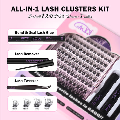 GAQQI Lash Clusters Kit 10-16MM with Lash Bond and Seal,Lash Remover and Lash Applicator (GQ15-KIT)