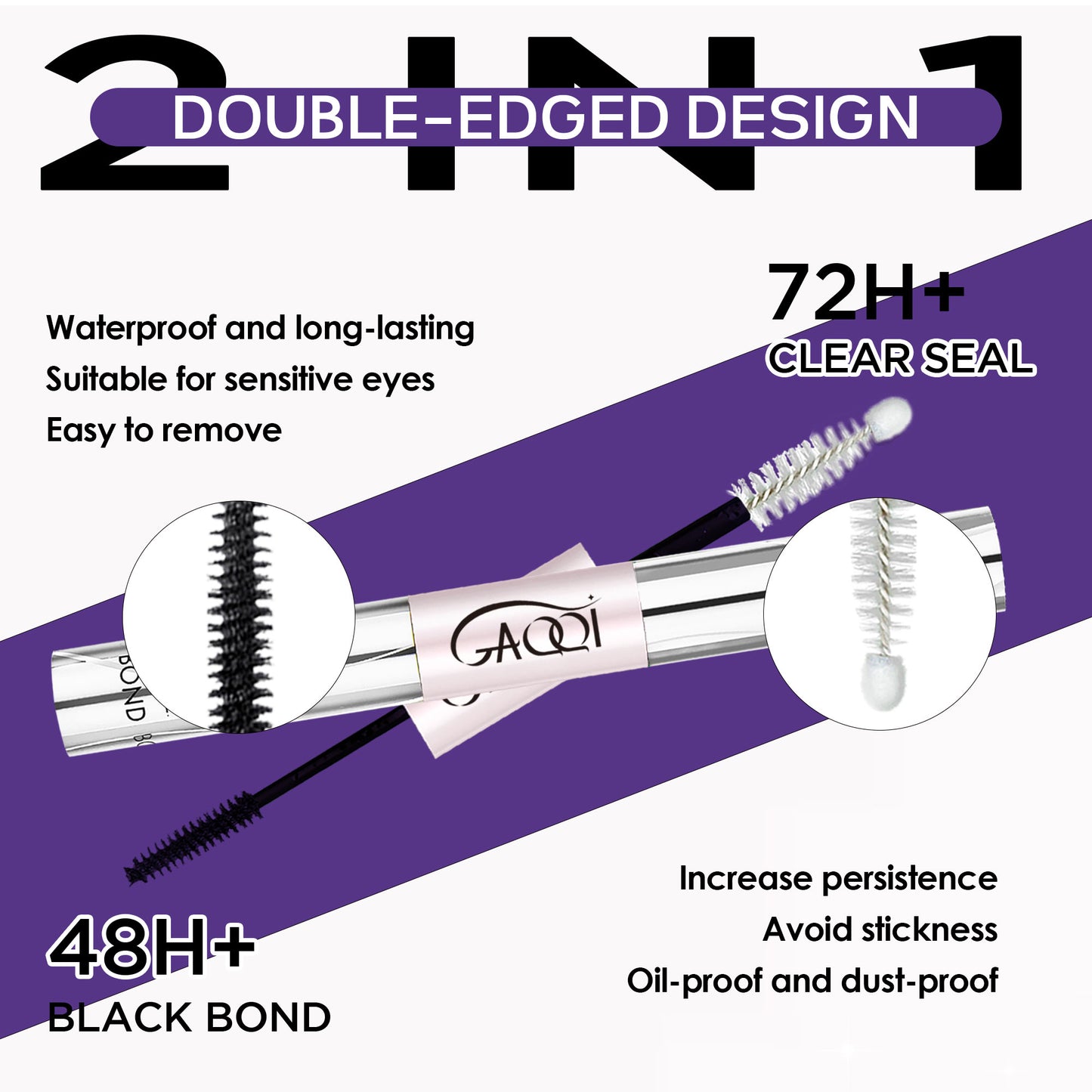 GAQQI Lash Bond and Seal Waterproof 10ML Lash Glue 2 in 1 Eyelash Glue