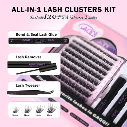 GAQQI Lash Clusters Kit 10-16MM with Lash Bond and Seal,Lash Remover and Lash Applicator (GQ03-KIT)