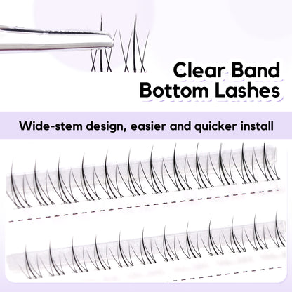 GAQQI Bottom Lash Clusters Natural Bottom Lashes Clear Band 5mm+6mm 48pcs(B10)