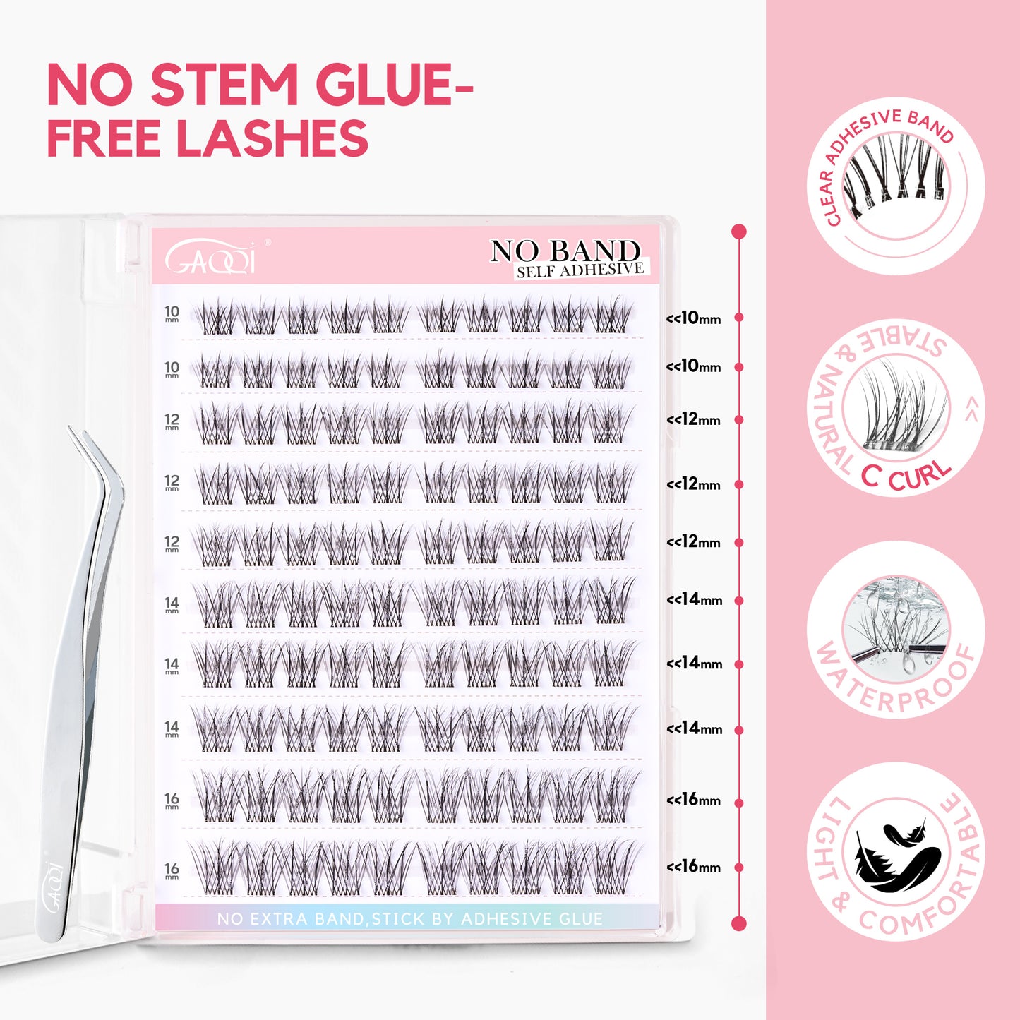 GAQQI No Band Self Adhesive Lash Clusters 100pcs (LACE)