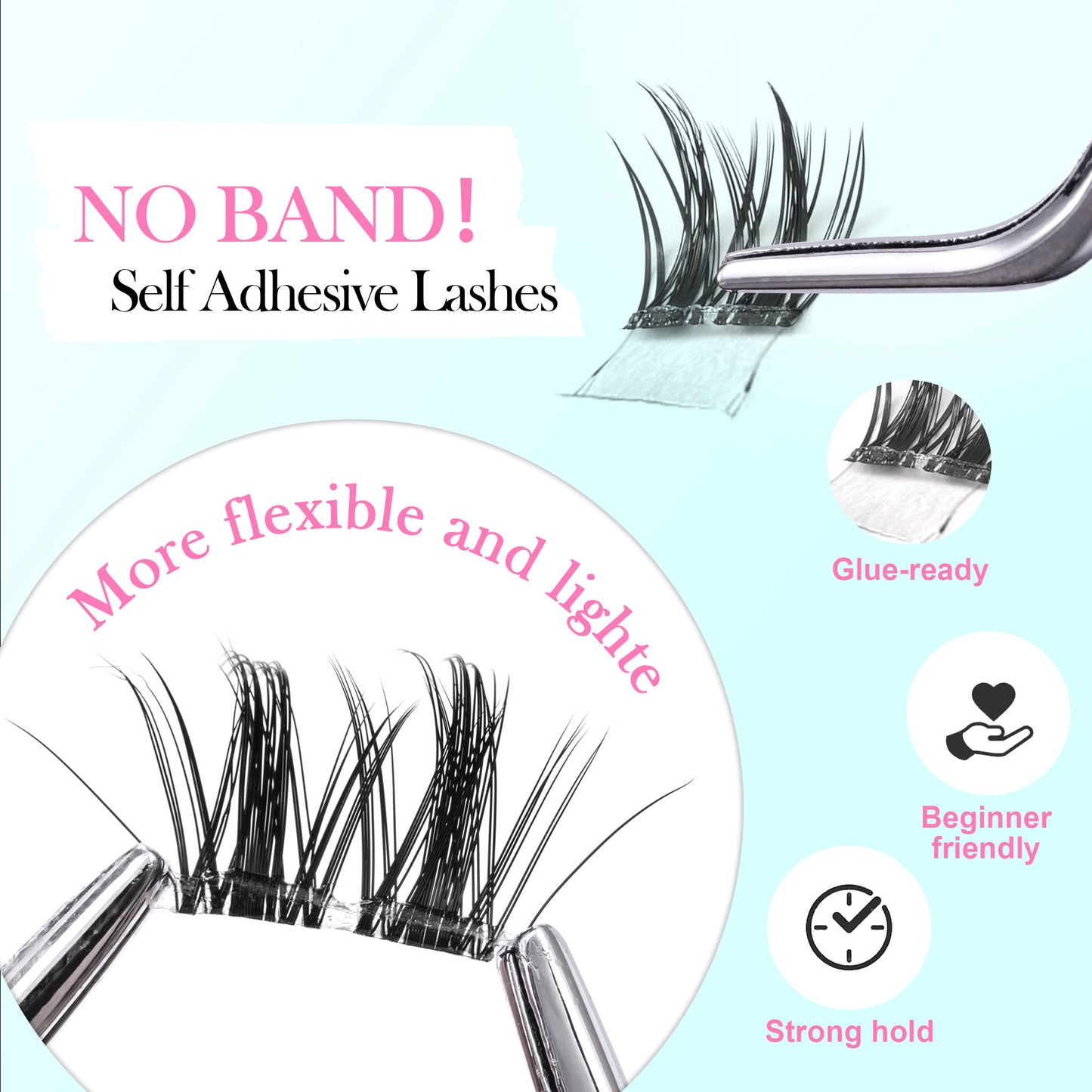 GAQQI No Band Self Adhesive Eyelashes Clusters 10-16mm (Twin)