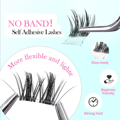 GAQQI No Band Self Adhesive Eyelashes Clusters 10-16mm (Twin)