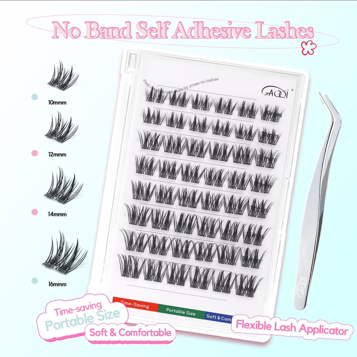 GAQQI No Band Self Adhesive Eyelashes Clusters 10-16mm (Twin)