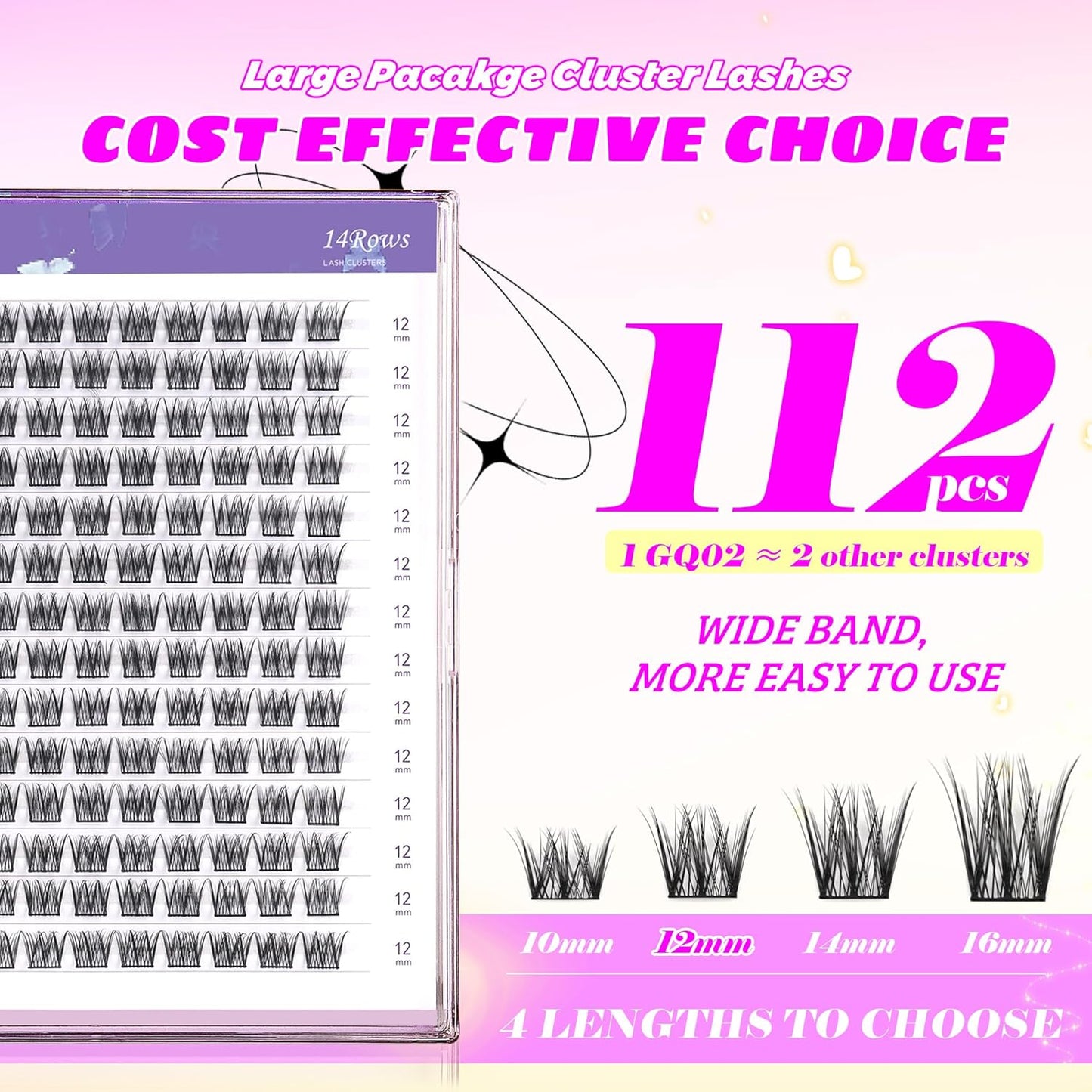 GAQQI Lash Clusters 112pcs (GQ02, D Curl, 12mm)