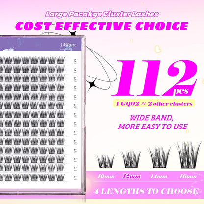 GAQQI Lash Clusters 112pcs (GQ02, D Curl, 12mm)